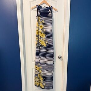 American Rag Navy and Yellow Floral Striped Maxi Dress
